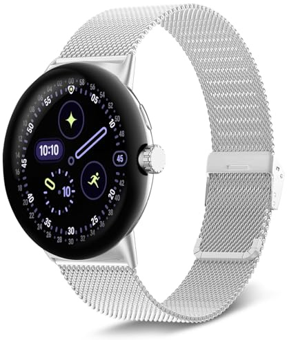 KeeFos Metall Armband Kompatibel mit Google Pixel Watch 5 41mm(Silber) | Edelstahl Uhrenarmband für Google Pixel Watch 5/4/3 (41mm)/2/1, für Damen Herren, Metallgewebe Ersatzarmband