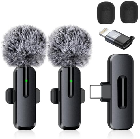 Wireless Lavalier Microphone for iPhone/USB-C Plug - Mini 2 Lapel Bluetooth Mic for Video Recording Vlogging Interviews Tiktok Youtube Podcast, Noise Reduction, 360° Rotatable Clip