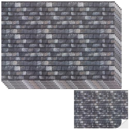 UHOMENY 6Sheets Self-Adhesive Dollhouse Wall Cladding Miniature Roof Tiles Dolls House Wallpaper Accessories Miniature Landscape Decorative Stickers for DIY Craft,21×29cm (Black brick color)