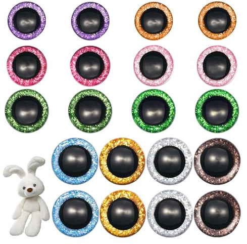Quvxzy 20 STK Amigurumi Augen,Safety Eyes,Knopfaugen Für Häkeltiere,3D-Kunststoffaugen, Geeignet Für Puppen Und Plüschtiere,5 Größen (12,14,16,18,20 Mm),DIY-Aktivitäten Für Verschiedene Anlässe