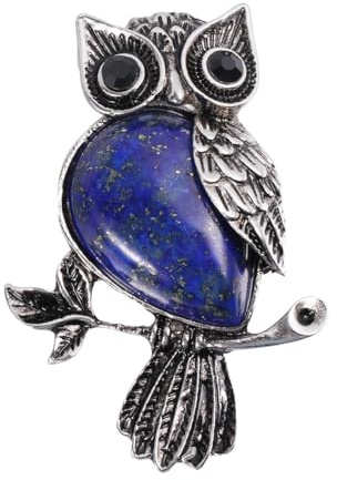 GLSTOY Broche Femme en Cristal Bleu Lapis-lazuli de Hibou, Épingle Mode pour Manteau, Bijou Fantaisie Élégant, Accessoire Mariage et Fête, 1 Pièce