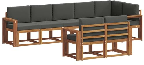 vidaXL Outdoor-Sofagarnitur mit Kissen 8 pcs Natur und Anthrazit, Garten, modernes Outdoor-Sofa für Terrassensitzplätze, stylisches Lounge-Sectional-Set, haltbare Möbel für Komfort