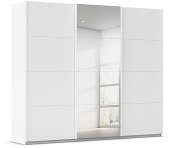 Rauch Möbel KULMBACH, Schwebetürenschrank, Farbe Weiß, Breite 271 cm | Kleiderschrank mit Schwebetüren, Schiebetüren, 3-türig, mit Spiegel, Zubehör Premium, Schlafzimmer, Jugendzimmer, Garderobe