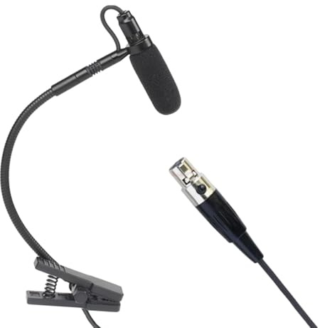 RCGOFOLLOW Professional XLR Connectivity Saxophone Microphone Clip On Instrument Enhances Performance For Live Streams And Interviews Clip On Instrument Condenser Gooseneck, Black, L5