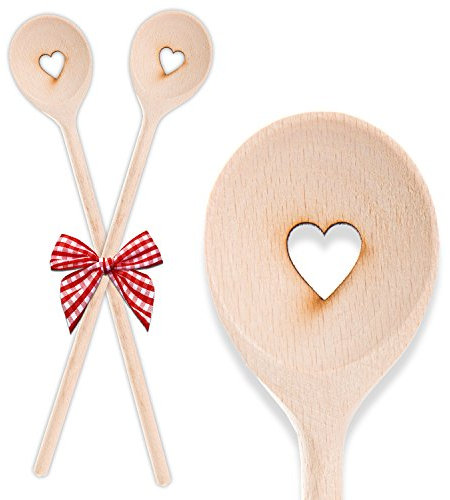 Logbuch-Verlag 2 cucharas de palo de madera - longitud 30 cm - con ajaraca rojo y blanco - cuchara de cocina como regalo decoración utensilio de cocina