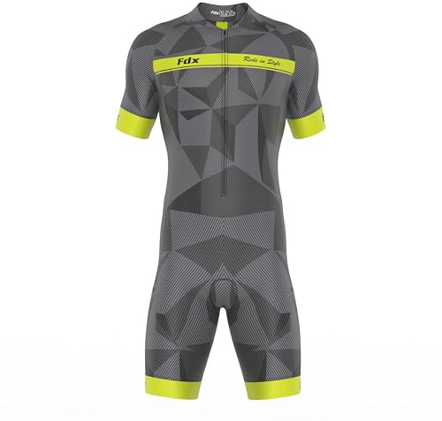 FDX Men Cycling Skinsuit Short Sleeve 3D Padded Triathlon Suit Ylw XL