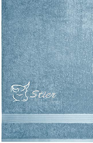 Lashuma Linz Frottiertuch Duschtuch mit Sternzeichen Stier Stickerei, Größe 70x140 cm, Handtuch Tauben Blau