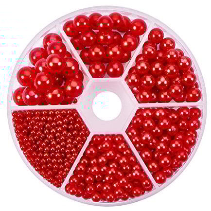 PH PandaHall 1100pcs 6 Sizes No Hole Red Beads Pearl Beads Undrilled Imination Pearls for Vase Filler Gothic Style Jewellery Making Wedding New Year Party Valentines Home Dector, 2.5/4/5/6/7/8mm