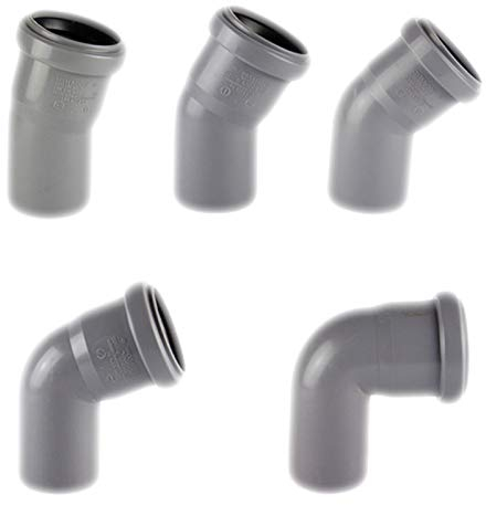 MegaHaustechnik HT Bogen Winkel 45° Grad Verbinder für Rohr Außendurchmesser 40mm 4,0cm DN40 mit Steck Muffe + Gummi Dichtung Abwasser Abfluss Leitung Kunststoff PP grau Kanalrohr Fitting HTB