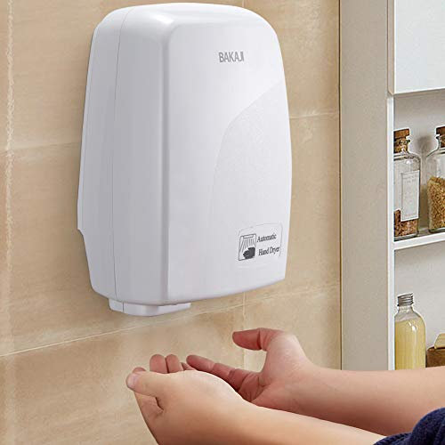 BAKAJI Asciugamani Automatico Elettrico Hotel Asciuga Mani ad Aria Calda da Parete Bagno con Sensore Fotocellula (1000 Watt)