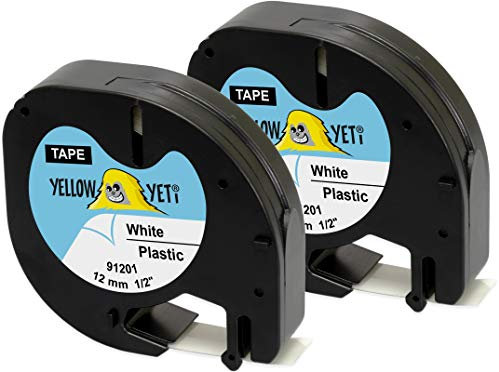 Yellow Yeti 2 Schriftbander 91201 91221 S0721660 schwarz auf weiß, Kunststoff, 12mm x 4m Etikettenband kompatibel für LetraTag LT-100H LT-100T LT-110T QX50 XR XM 2000 Plus Etikettendrucker