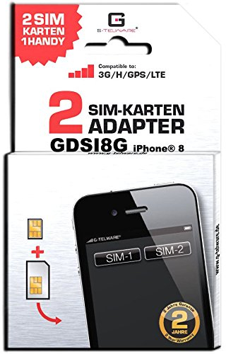 G-TELWARE GDSI8G/CARBONSCHWARZ/ 2 Jahre Herstellergarantie!/ Mehrsprachig/Dual SIM Adapter kompatibel mit iPhone 8 UMTS/3G/HSDPA/GPS/LTE