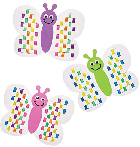 Baker Ross Flecht-Bastelsets „Schmetterlinge in Regenbogenfarben“ (6 Stück) – Bänder und Schablonen für Kinder zum Gestalten, AW399