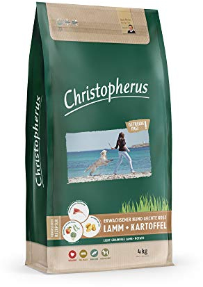 Christopherus Light Grainfree, Vollnahrung für ausgewachsene Hunde mit Übergewicht oder geringer Aktivität, Trockenfutter, Lamm + Kartoffel, Krokettengröße ca. 1 cm, Ausgewachsener Hund, 4 kg