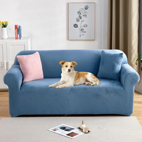 PETCUTE Copridivano elasticizzato 3 posti Fodere per divano in velluto Copridivano spesso copri divano Azzurro