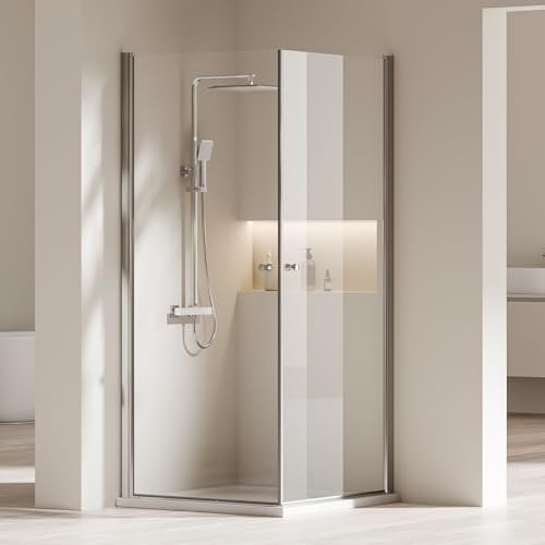 Heilmetz® Duschkabine Eckeinstiseg 80 x 80cm Duschabtrennung mit Pendeltür Doppelt Duschtür Schwingtür Glastür Duschwand 6mm ESG Sicherheitsglas mit Beidseitiger Nano-Beschichtung Höhe 185cm
