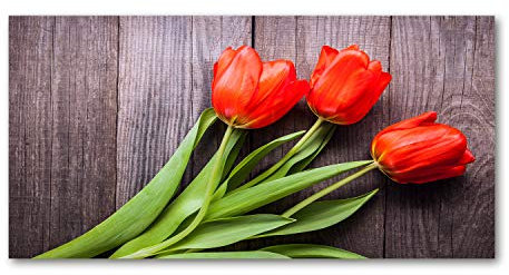 Tulup Glas-Bild Wandbild aus Glas - Wandkunst - Wandbild hinter gehärtetem Sicherheitsglas - Dekorative Wand für Küche & Wohnzimmer 120x60 - Blumen & Pflanzen - Rote Tulpen - Rot