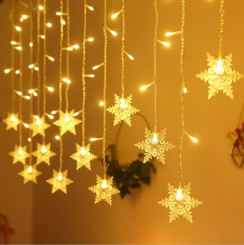Lichtervorhang fenster led,LED Schneeflocke Lichterketten,3.6M 96 LED Lichtervorhang Lichter Weihnachtsbeleuchtung mit 8 Flimmer-Modi,LED Lichterkette mit Schneeflocken,Weihnachten Deko Party Festen
