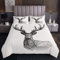 3D Hirsch Drucken Tagesdecke 220x240cm Wildtier Thema Steppdecke Geometrisch Dekor Bettüberwurf Tierwelt Stil Schwarz Weiß Mit 2 Kissenbezug 3St
