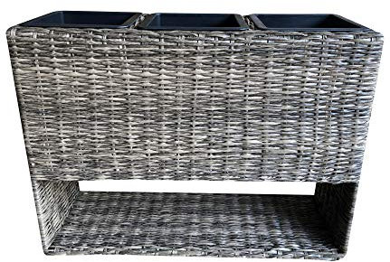 Garden Pleasure Polyrattan Blumenkasten mit 3 Pflanztöpfen Pflanzkasten Balkonkasten Pflanztopf