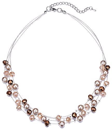 BULINLIN Crystal Layered Statement Necklace for Women, Shell Choker Necklace with Chunky Silver Metal Fashion Jewelry Gifts for Her (Champagne)