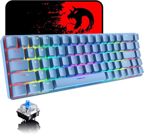 Clavier de jeu mécanique 60 % mini 68 touches filaire de type C 18 effets de rétroéclairage RVB, léger RGB 6400 dpi en nid d'abeille, grand tapis de souris compatible avec PS4, Xbox, PC, ordinateur