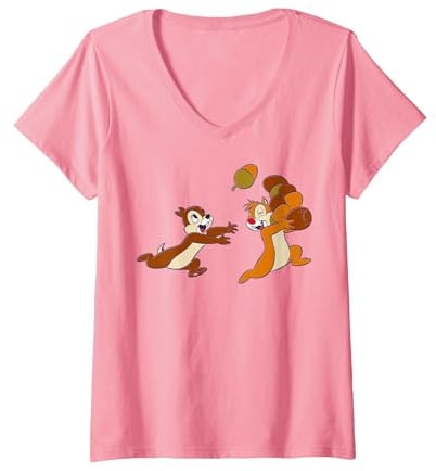 Femme Disney Chip 'N Dale Acorn Chase T-Shirt avec Col en V
