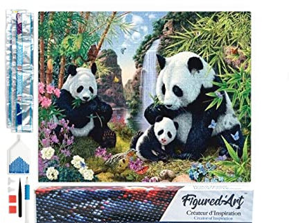 Figured'Art Diamond Painting Erwachsene 40x50cm Ganze Leinwand gerollt Pandafamilie 5D Bilder Eckige Steine - DIY Set Basteln