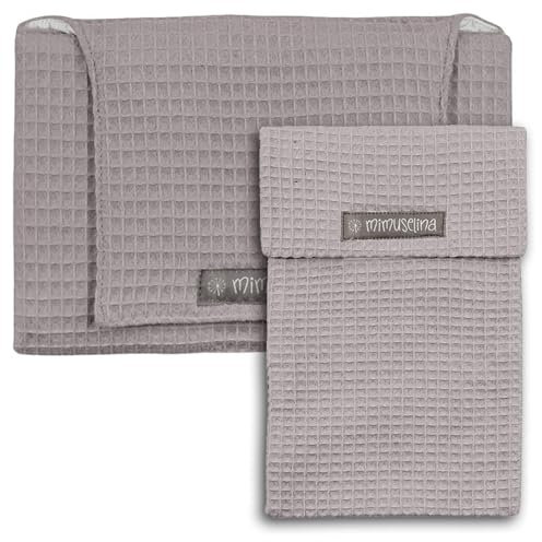 Mimuselina Set mit tragbarer Wickelunterlage Unterwegs und Wickeltasche – Wasserdicht, Faltbar und aus 100 % OEKO-TEX Baumwolle – Baby-Zubehör für unterwegs oder auf Reisen – Handgefertigt in Spanien