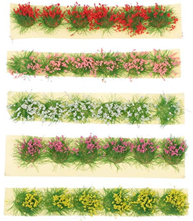 5pcs Fiore Grappolo Fiore Vegetazione Gruppi Ciuffi Statico Scenario Modello DIY Miniatura per Treno Paesaggio Ferrovia Paesaggio Sabbia Layout Modello