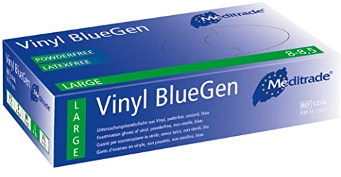 Meditrade BlueGen, Blue Vinyl Examinaiton Gloves, Large, N/S, P/F, x100
