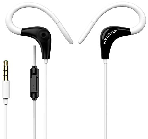 N NEWTOP Cuffie Sport Auricolari CF22 Universali Jack 3.5mm Fitness Corsa Bassi Musica Audio Stereo Microfono Tasto Risposta Isolamento Rumori Archetto Orecchio per IOS Android Cellulari (Bianco)