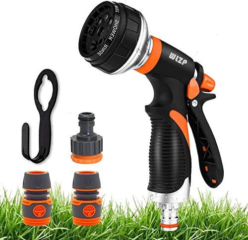 Garden Hose Nozzle, Metal Garden Hose Spray Gun,8 Adjustable Hose Spray Gun - High Pressure Hand Sprayer for Watering Lawn, Car Washing, Pet Bathing, Sidewalk Cleaning,Gift: Three Connectors