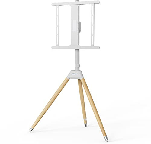 WORLDLIFT Tripod TV Ständer mit Staffelei Design Geeignete Bildschirmgrößen von 32 bis 60 Zoll Gewichtskapazität 35KG VESA 400×400 Höhenverstellbar Drehbar Weiß