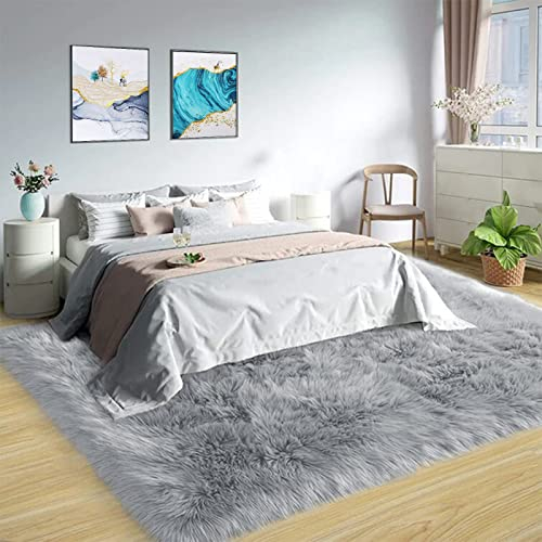 Latepis Teppich Wohnzimmer 200x300 cm Teppich Grau Groß Schlafzimmer Teppich Flauschiger Warm Teppich Waschbar Flur Teppich Schaffell Kunstfell
