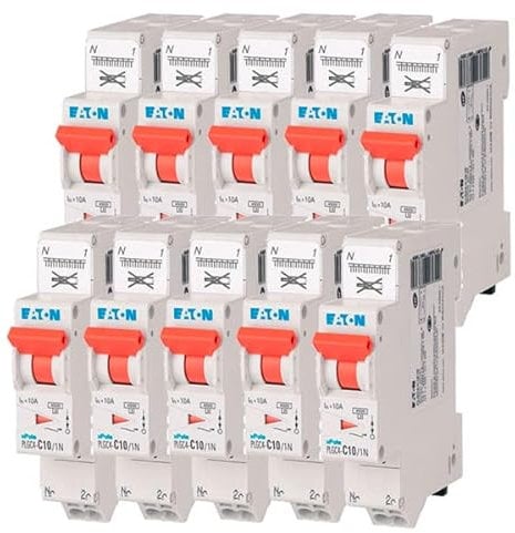 EATON 109128 PLGC4-C10/1N - DISJONCTEUR MODULAIRE PH/N - Blanc - MANETTE ORANGE - 1P+N / 10 A - COURBE C - Raccordement direct sans vis - 10 disjoncteurs