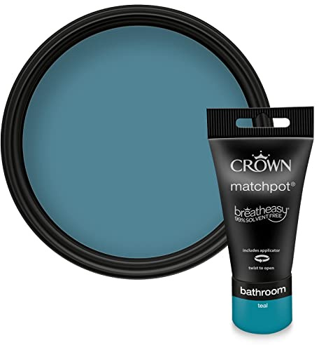 Crown EASYCLEAN BATHROOM Teal Anti Mould Paint Tester Pot Sample 40ml | Try Teal before you buy. Anti-mould bathroom paint sample. Mould & condensation resistant. Low VOC