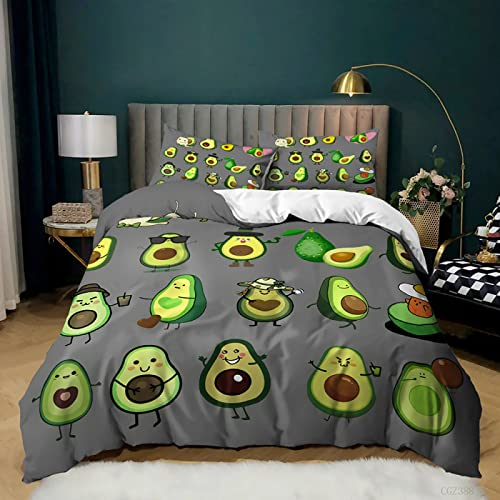 Bettwäsche 135x200 Avocado, Weiche Mikrofaser 3D Druck Karikatur Bettwäsche-Sets Kind Bettbezüge und 2 Kissenbezug 80x80 cm mit Reißverschluss