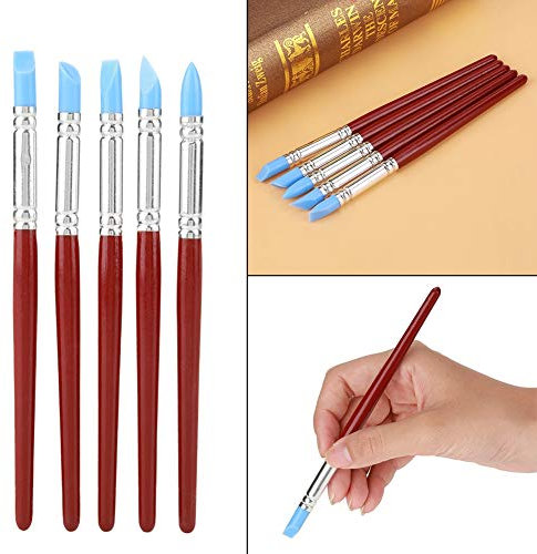 Zerodis 5pcs Rubber Tip Paint Pens, Clay Sculpting Tools, Clay Sculpture Carving Tool Silicone Color Shaper Brushes Pen for Embossing Art Coloring Nail Painting Modeling