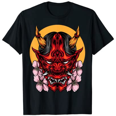 Demon Oni Mask With Sakura T-Shirt