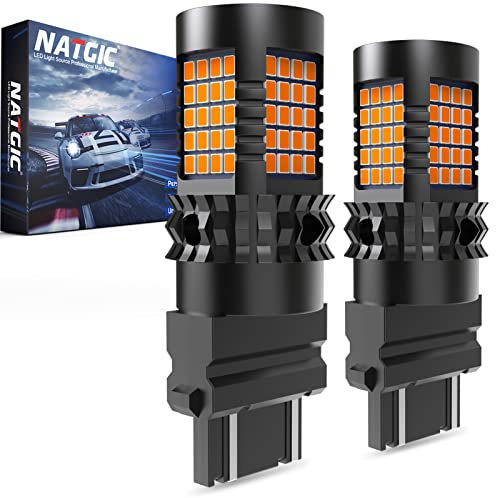 NATGIC Ampoule 3157 Orange, éclairage 360 ° et 300% De Luminosité 4000lm 12-24v Canbus Sans Erreu Led Ampoules De Remplacement, 3156 T25 Led Pour Indicateurs de Voiture/Feux Clignotants (Lot de 2)