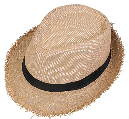 JK Home Sombrero de paja Fedora de malla enrollable de ala corta Trilby Panamá, gorra de playa UPF 50+ para hombres y mujeres, sombrero clásico de verano para vacaciones y viajes, Raw Edge Khaki,