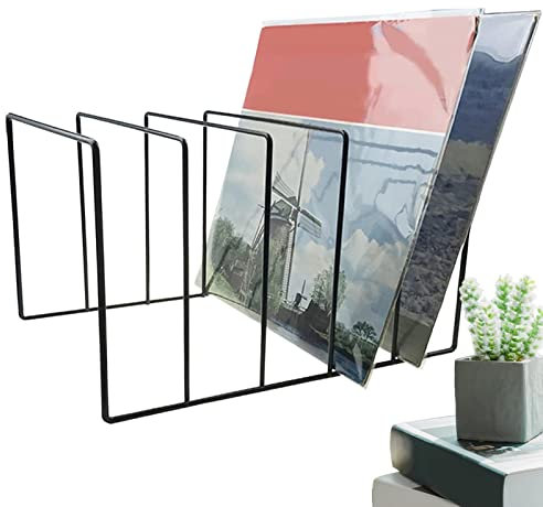 Porta dischi per album | Supporto per dischi in vinile di ferro nero, supporto per giornali Fotografia puntelli per dischi in vinile, libri, cartelle, e-mail, quaderni