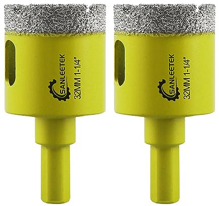 Foret Diamant Sec Set - 2 pièces 32mm SANLEETEK Trépan Diamant avec Tige Triangulaire pour Céramique Porcelaine Granit Marbre Quartz Grès
