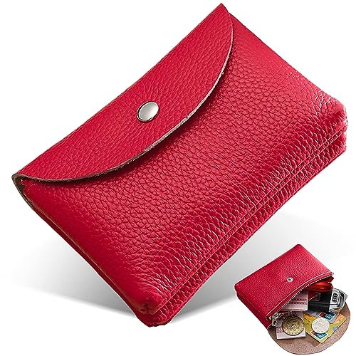 Sugeru®Portefeuille Femme Double Couche Porte Monnaie Femmes en Cuir PU Court 5 Couleurs,Portefeuilles Fermeture Eclaire,Portefeuille Cuir Artificiel avec Grande Capacité,Porte Monnaie Carte (Rouge)