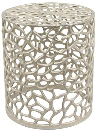 Casa Moro Orientalischer Beistelltisch DILA Mittel Silber Ø 36cm rund aus massiv Aluminium handgegossen | Kunsthandwerk Pur | Art Deco Metall Couch-Tisch im marokkanischen Stil | AL-6401