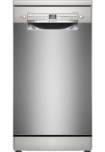 Bosch SPS2HMI42E, Serie 2, Smarter Geschirrspüler Freistehend, 45 cm breit, Silver Inox, Besteckschublade, extra Trocknung auf Knopfdruck, höhenverstellbarer Oberkorb, Anti Fingerprint, mit aquaStop