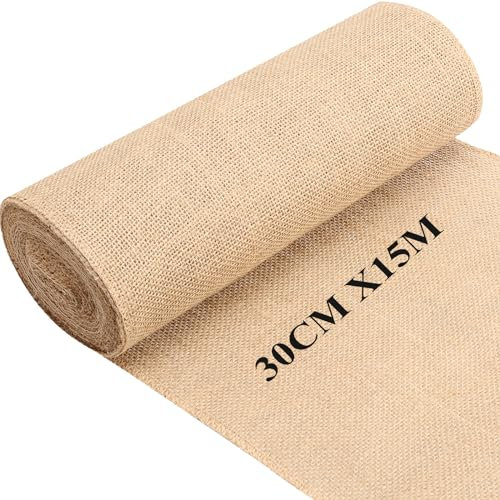 ZOENHOU Rouleau de ruban en toile de jute naturelle, Chemin de Table pour décoration, fête, loisirs créatifs - 30 cm x 15 m