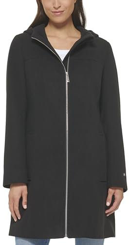 Tommy Hilfiger Damen Zip-up Wool Coat Zweireihiger Mantel aus Wolle, Reißverschluss mit Gürtel, Schwarz, S