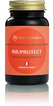 Naturathéra IMUPROTECT - Synergie Huiles essentielles - Immunité - Cannelle, Sarriette, Origan, Niaouli, Piment de Jamaïque, Basilic - 30 Gélules - Fabriqué en France - Vegan - Sans Phyto-oestrogènes